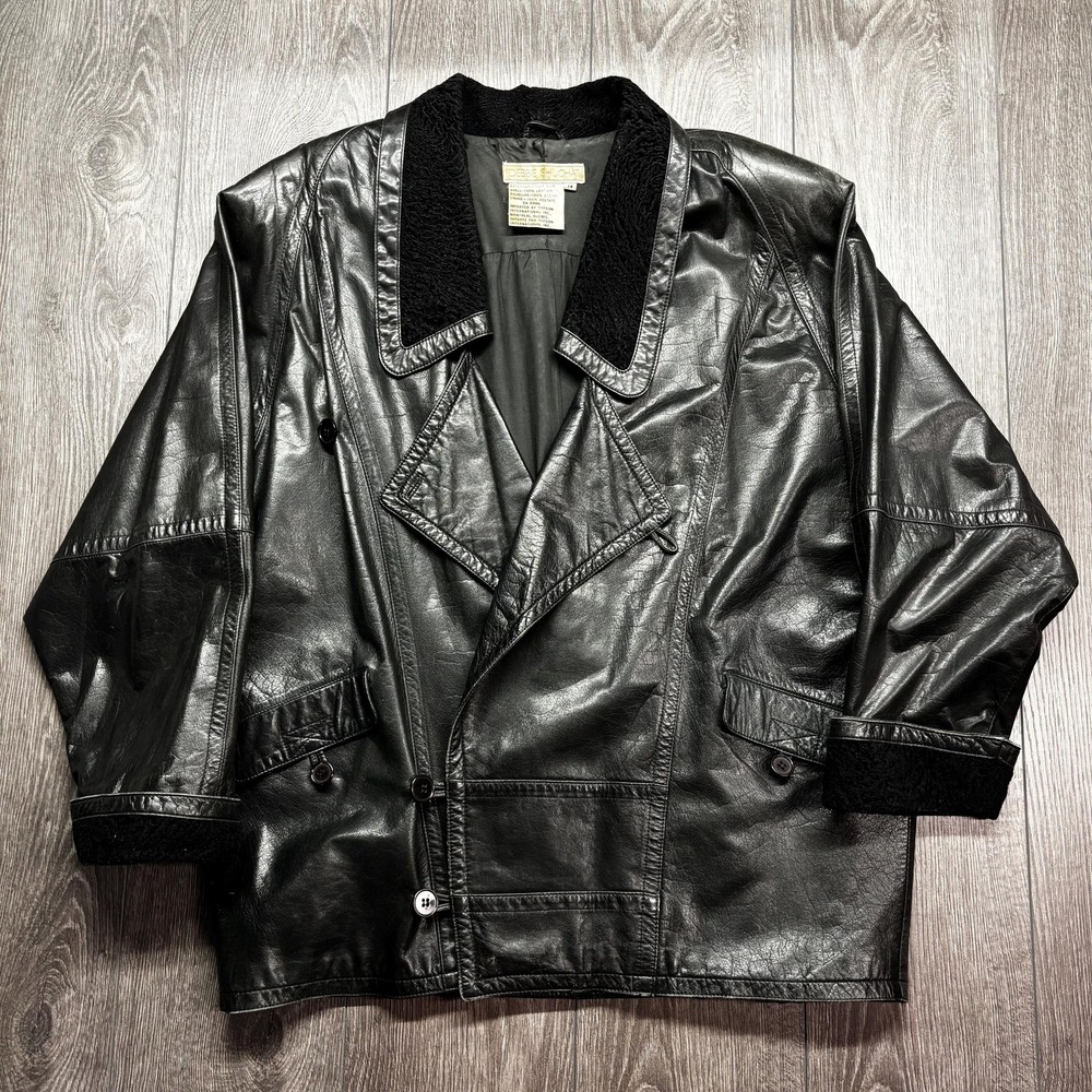 Vintage Wrap Leather Jacket 1990s Debbie Shuchat Coat Black Sherpa XL